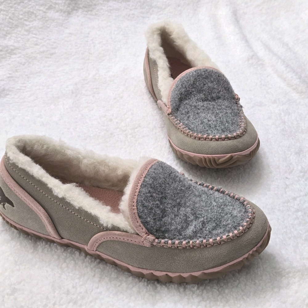 Sorel Tremblant II Wool Moc Slippers US 6‎ Tan Pink Shearling Suede Cozy Shoes